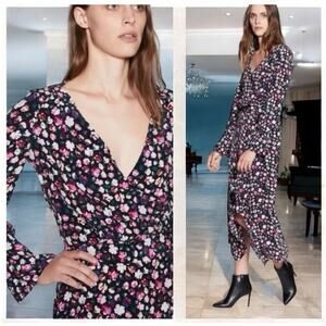 Equipment Women’s Sz 2 Floral Faux Wrap Dress Neema Asymmetrical Hem Long Sleeve